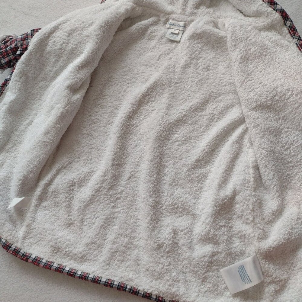 Ralph Lauren Baby Plaid Hooded Robe 9M Cotton Terry Lined Bathrobe - Picture 8 of 11